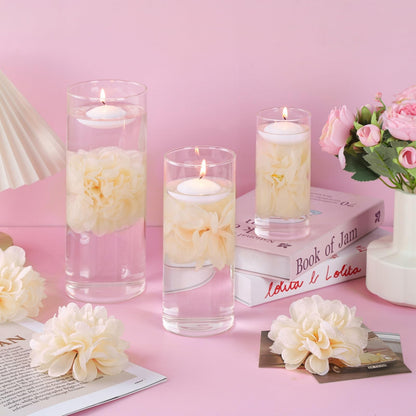 24 Pcs Floating Candles for Centerpieces and Floating Flowers for Centerpieces Champagne Artificial Flowers Vase Fillers for Wedding Table Party Home Decoration