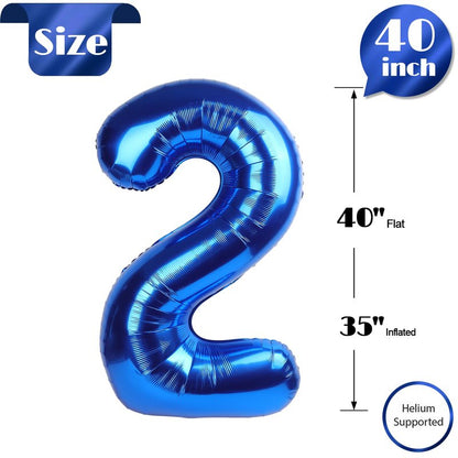 Metallic Blue Number 2 Balloon 40 Inch, 2 Balloon Number, 2nd Birthday Decorations for Baby Girls Boys Toddlers