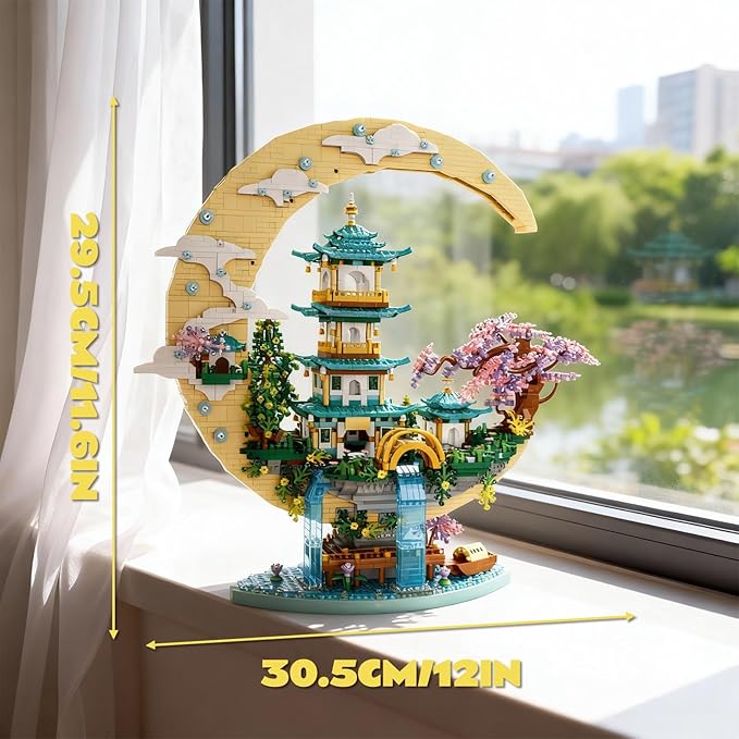 Chinese Moon Palace Architecture Building SetCherry Blossom Bonsai Bricks Micro Japanese Sakura Tree House ModelMoon-Themed Building Kit.Ideal Gift for Adults &amp Teens.