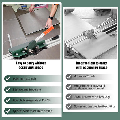110" Large FormatTile Cutter, Manual Ceramic Tile Cutting Tool with Built-in Suction Cups & Tile Clamp, 3-Head Scoring Wheel System, for Up to 0.47-Inch Thick Tiles
