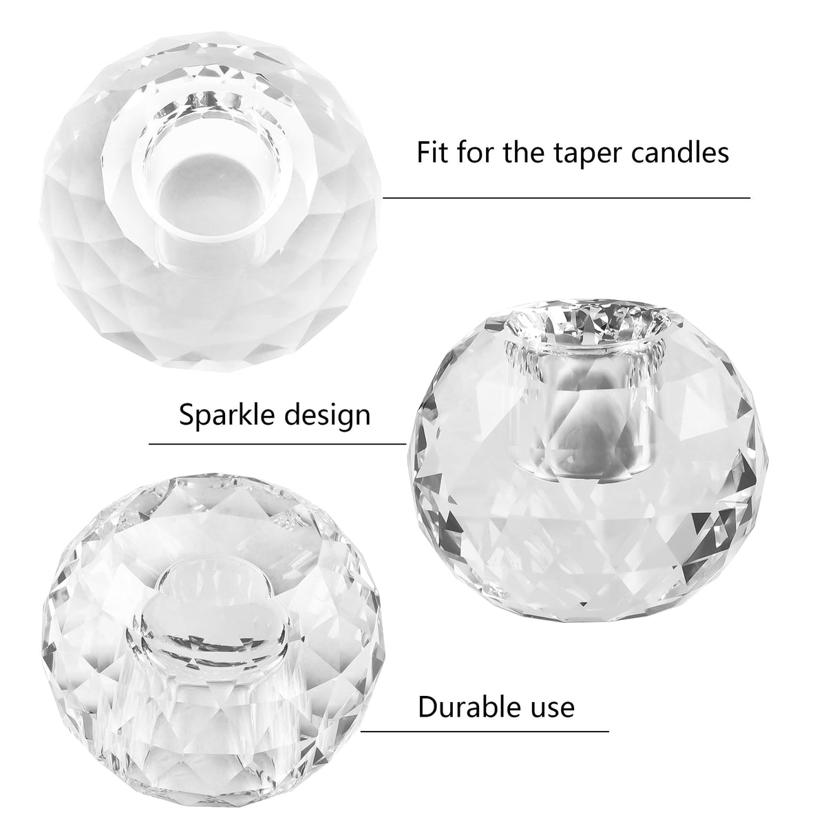 Kitcom Crystal Taper Candle Holders Multiple Faceted Designed Hand Cut Crystal Holders Wedding Banquet Decorations for Home W2.4xH1.8Inches Pack of 2, Comes with Gift Box