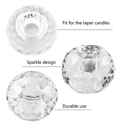 Kitcom Crystal Taper Candle Holders Multiple Faceted Designed Hand Cut Crystal Holders Wedding Banquet Decorations for Home W2.4xH1.8Inches Pack of 2, Comes with Gift Box