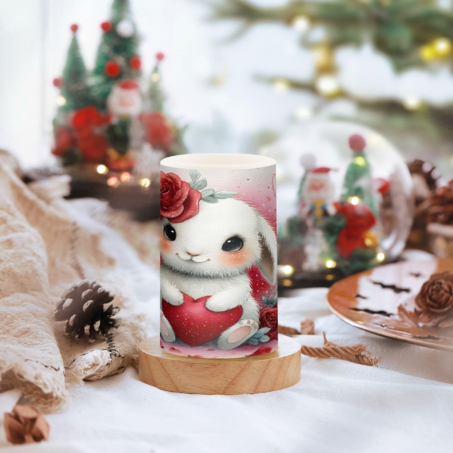 ALAZA Red Rose White Rabbit Flickering Flameless Candles Battery Operated with Remote Timer,Tea Light Candles LED Pillar Votive Candles Set of 2 for Outdoor Indoor Decorations