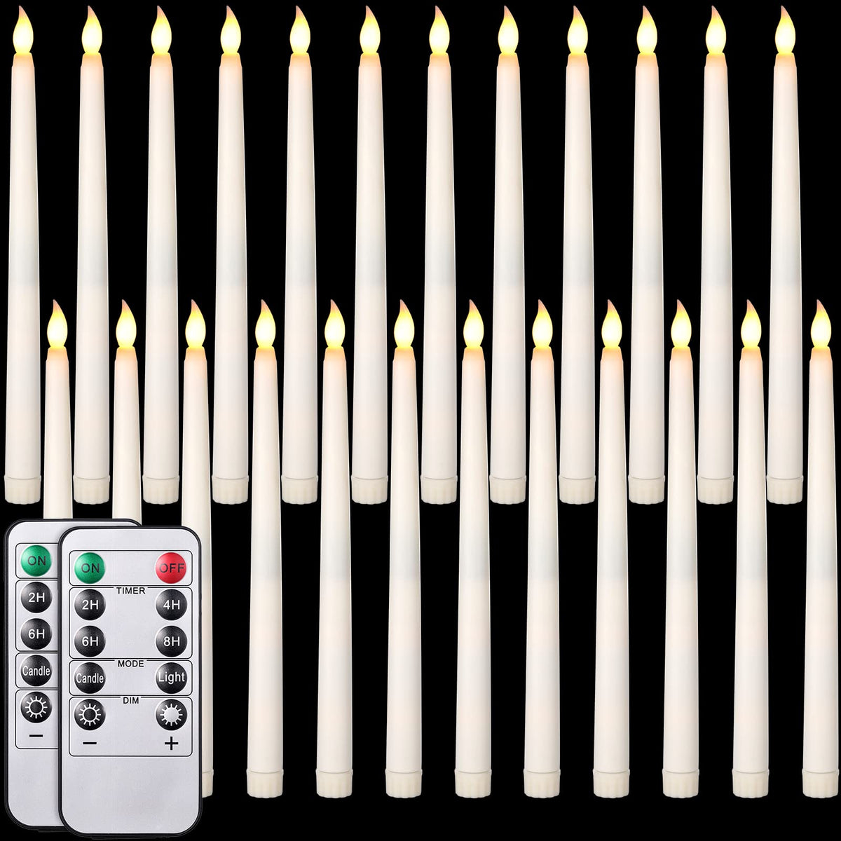 Tuanse 24 Pack Flameless Flicker Taper Candles Bulk with Remote and Timer, Battery Operated LED Warm White Taper Candles Light for Home Wedding Decoration Gifts (Beige,11 Inch)