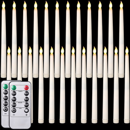 Tuanse 24 Pack Flameless Flicker Taper Candles Bulk with Remote and Timer, Battery Operated LED Warm White Taper Candles Light for Home Wedding Decoration Gifts (Beige,11 Inch)