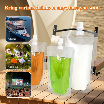 Cloudslucky 16OZ 50PCS Drink Pouches,Reusable Plastic Flask with Funnel for Drinking Liquid Juice,Stand Up Drink Bags for Travel Camping Outdoor Sport Concert Events,Leak-Proof Food Grade