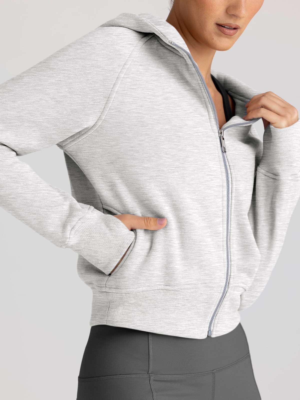 Trendy Queen Womens Zip Up Hoodies Jackets Cropped Sweatshirts Fleece Fall Outfits Casual Comfy Y2k Tops Winter Clothes 2025 Grey S