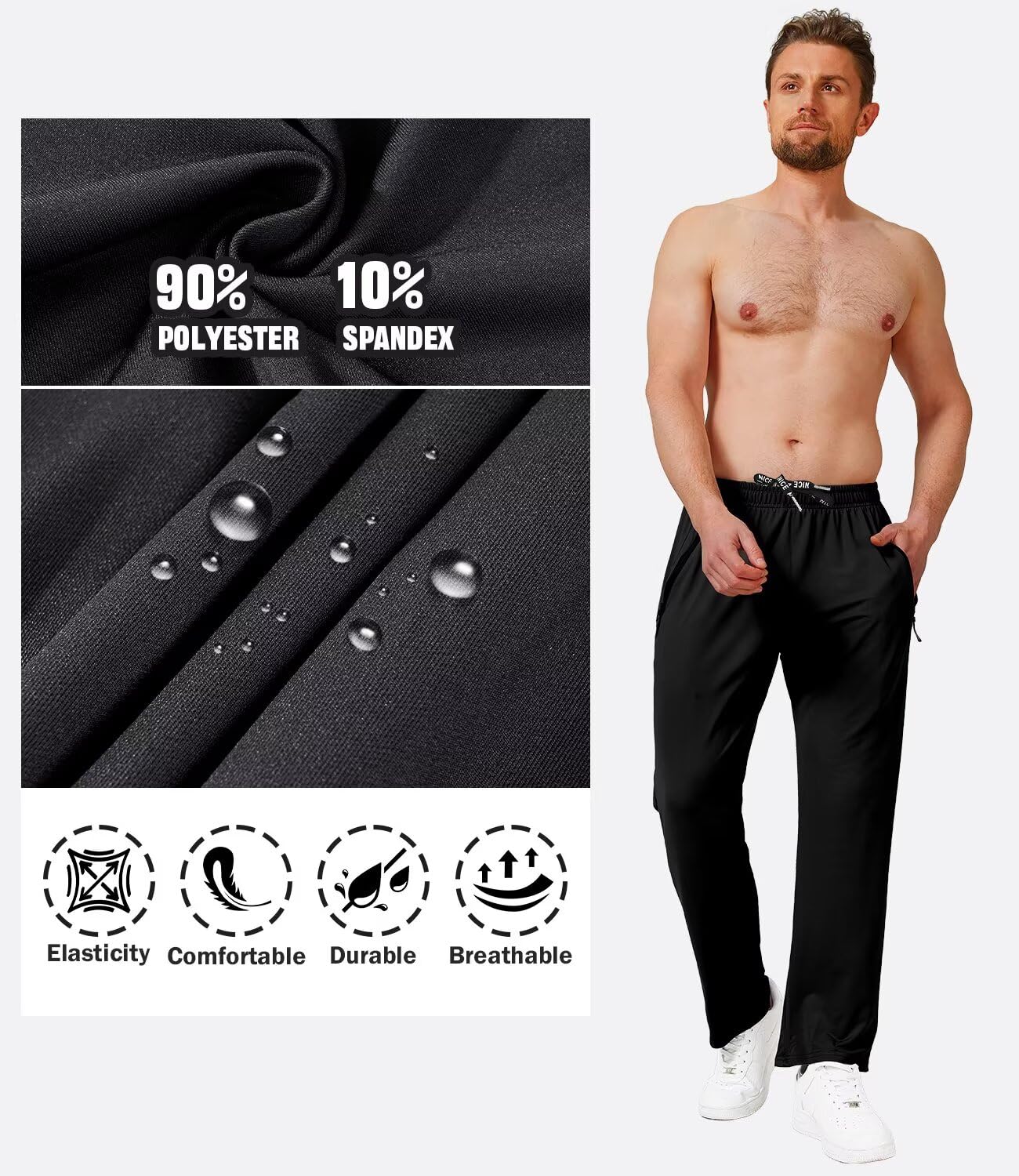 lomsoe 3 Pack Mens Athletic Pants with Zip Pockets Lightweight Sweatpants for Men Joggers Pants Quick Dry Workout Sweat Pants(Black,Black,Black,M)