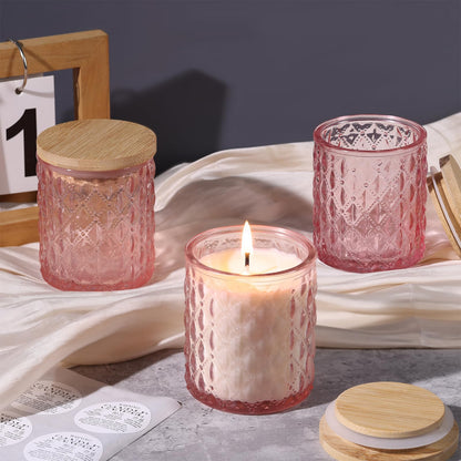 NITIME 15pcs 7.5oz Pink Candle Jars for Making Candles, Glass Candle Vessels with Bamboo Lids and Sticky Labels, Containers for Candle Making Supplies