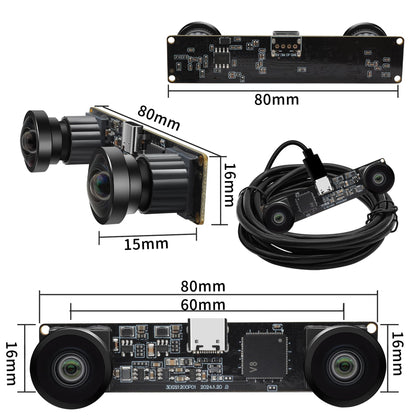 MMlove USB Stereo Camera Module 1200P 60FPS Global Shutter USB Webcam with Synchronous Dual Lens,600P 120FPS High Speed 3D Webcam 112° Wide Angle Lightburn Camera for VR,PC/Laptop/Raspberry Pi