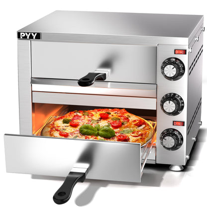 PYY Commercial Pizza Oven -12 Inch Double Decker Pizza Ovens 2-Layers Countertop Pizza Cooker Electric Indoor with Timer Stainless Steel Pizza Maker for Party Restaurant Home, Silver