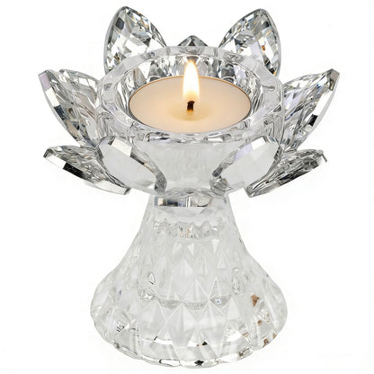 Awexilup 1 PC Silver Crystal Flower Tea Light Holder, Glass Lotus Tealight Candlestick, Votive Candle for Table Centerpiece, Wedding Party Decor, Nice Gift
