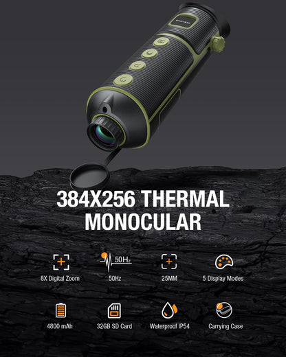 Teslong TTS390 384x256 Thermal Monocular, 50Hz Thermal Imaging Camera with 25mm Lens, 10H Battery Life, 8X Digital Zoom, IP54 Waterproof IR Night Vision Monocular for Hunting & Search