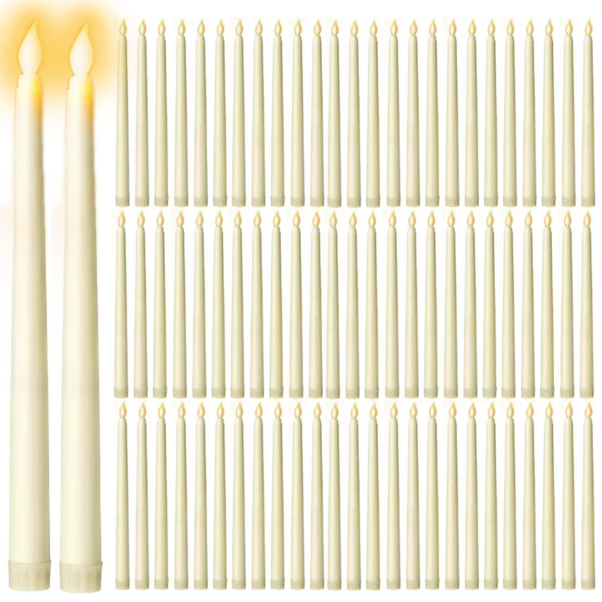GEHUIZER 100 Pack Flameless Taper Candles Bulk, 11 Inch Battery Operated LED Taper Candles Flickering Electric Led Candlesticks for Christmas Church Wedding Party Centerpiece, No Batteries, Ivory