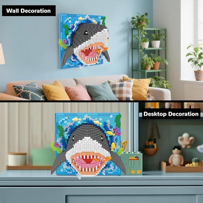 Shark Animal 3D Wall Art Micro Mini Building Blocks Set Unique Home Wall Decor or Table Display No Compatible with Lego Ideal Gift Toy for Adults &amp Boys Girls 14+ (1644 PCS)