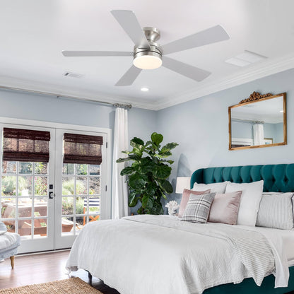 BYKISTOK 46IN Ceiling Fan with Lights and Remote/APP - Flush Mount Low Profile Ceiling Fan Light with 3CCT Dimmable, 6 Speeds Reversible, Modern Fan Light Fixture for Indoor, Covered Patios, Nickel