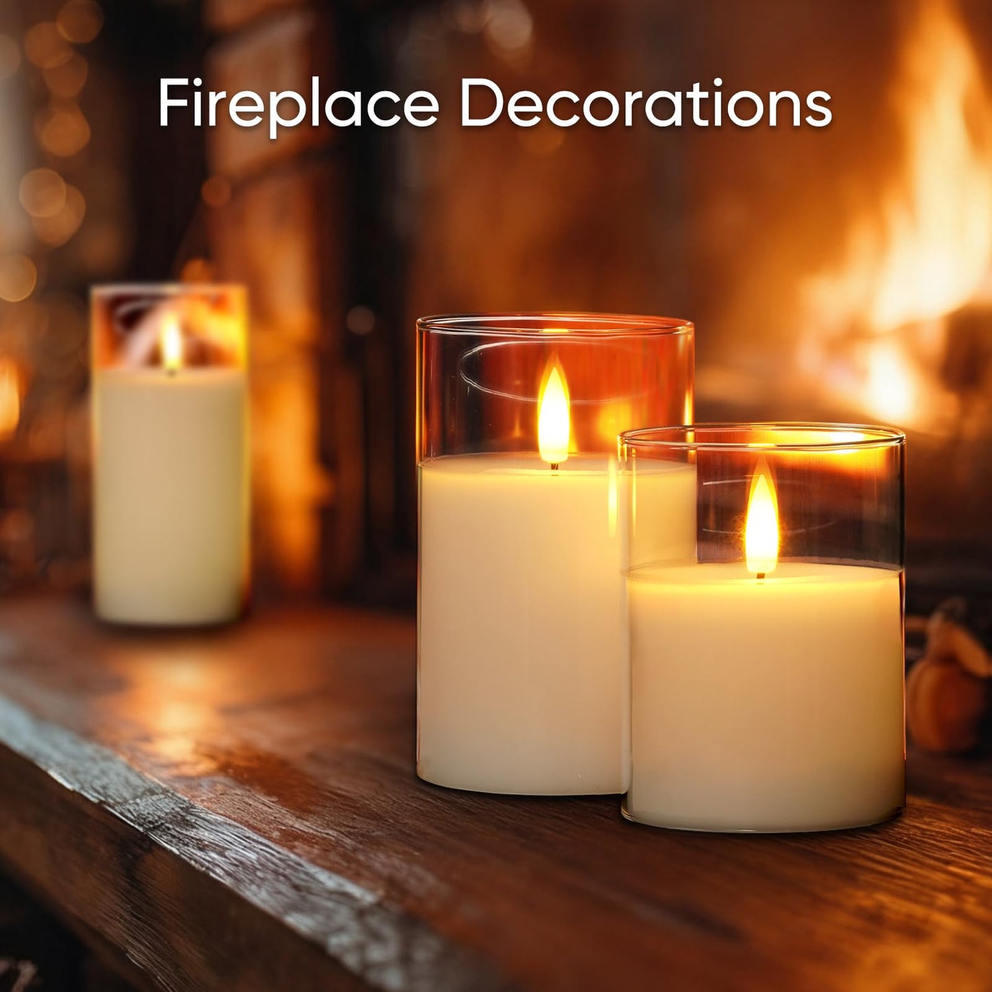 5plots Glass Battery Operated White Flameless Candles with Remote Timer, 3D Wick Real Wax Pillar Led Candles Warm Flickering Light for Indoor Home, Halloween, Christmas Decor, Set of 3, D3 x H4 5" 6"