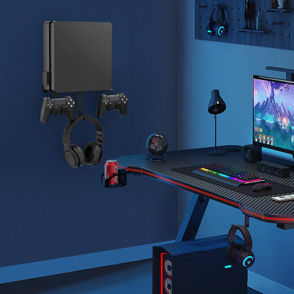 Wall Mount for PS4 Slim with Detachable 2 Controller Holder & Headphone Hanger, Metal Stealth Wall Mount Stand for Playstation 4 Slim