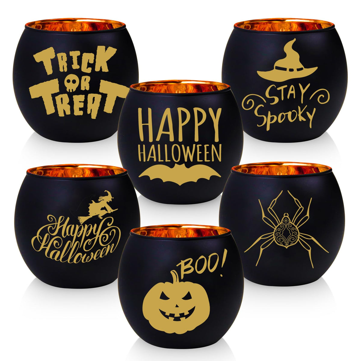 WDHODEC Halloween Candle Holders 6 Pieces Black Glass Votive Candle Holder for Halloween Wedding, Party, Table Centerpiece Décor Halloween Decorations Indoor and Outdoor