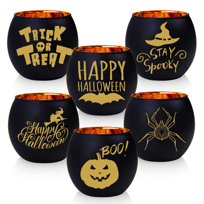 WDHODEC Halloween Candle Holders 6 Pieces Black Glass Votive Candle Holder for Halloween Wedding, Party, Table Centerpiece Décor Halloween Decorations Indoor and Outdoor