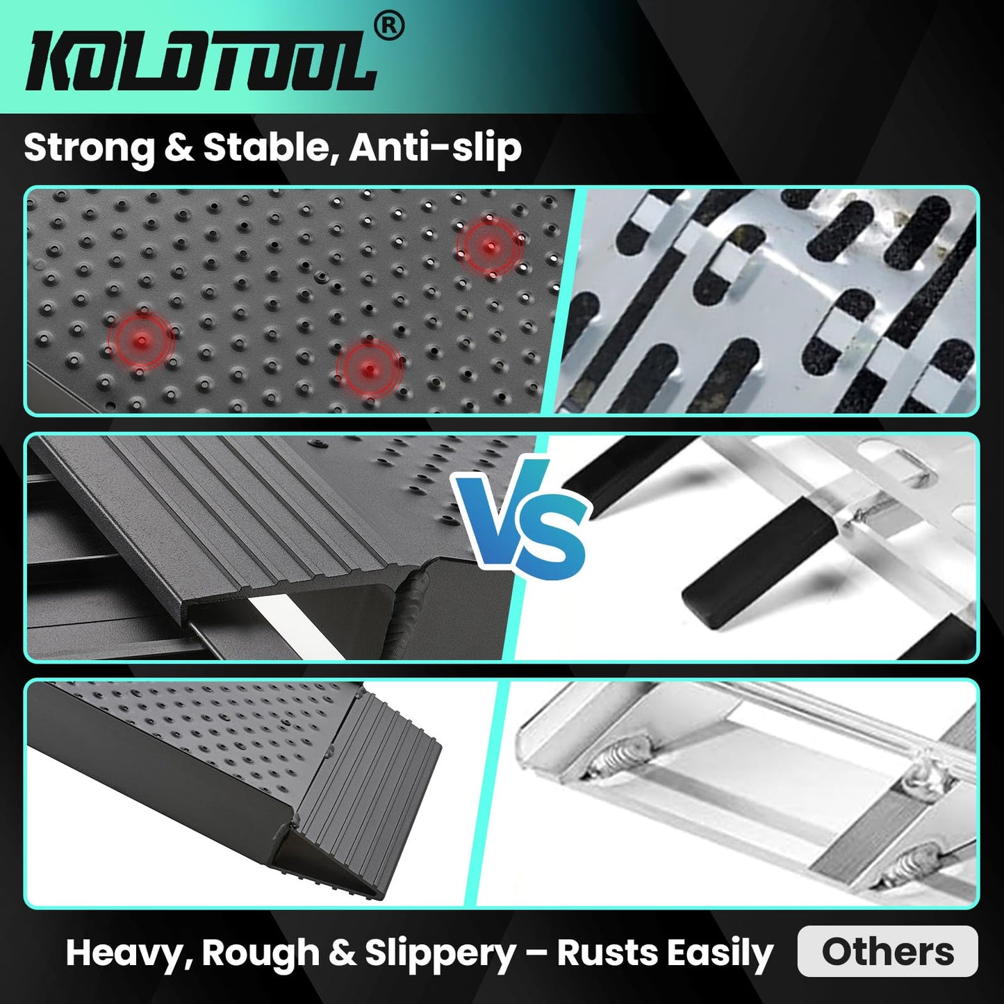 KOLOTOOL 7.5FT Aluminum Truck Ramps, 1500lbs Capacity Folding Loading Ramps, 2 PCS Heavy Duty ATV Ramps for Pickup Trucks, Trailers, Mowers, UTV & Motorcycles, with Load Straps and Carry Handle