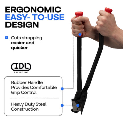 IDL Packaging H-410 Steel Strapping Cutter for up to 2" Width and 0.05" Thickness – Heavy-Duty Best in Class Tool with Long Handles