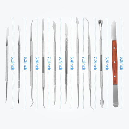 10 PCS Wax Carving Tools Dental Waxing Instruments with Case, Stainless Steel Wax Carvers Set - Metal Clay Sculpting Pottery Sculpture Tools - Double Ended DIY Waxing Modeling Kits