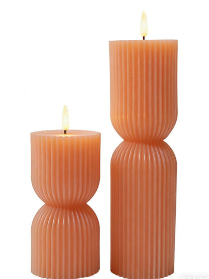 MokaZii Flickering Flameless Ribbed Flameless Pillar Candles with Remote, LED Candles Battery Operated Flickering Real Wax Set of 2 (Orange)