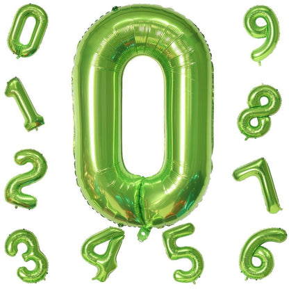 40 Inch Green Large Number Balloons Set 0-9, Self Inflate Foil Number 0 Helium Balloons for Boys Girls, Big Digit 0 Balloons for Women Men Jungle Safari Birthday Party Anniversary Supplies Decorations