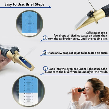 4-in-1 Use Antifreeze DEF Refractometer for Automobile Antifreeze System, Diesel Exhaust Fluid, Battery Acid and Windshield Washer Fluid