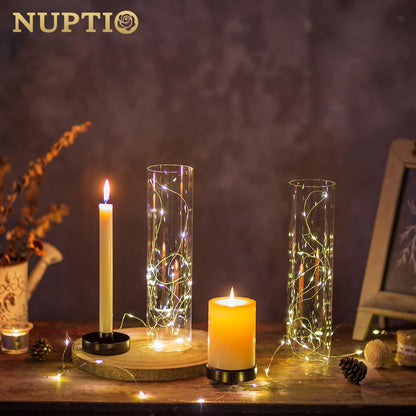 NUPTIO Black Taper Candle Holders: 10 Pcs Bulk 11.81 inch Tall Hurricane Glass Candlestick Tapered Holder Windproof Modern Clear Candles Stand for Outdoor & Indoor Wedding Party Holiday Centerpiece