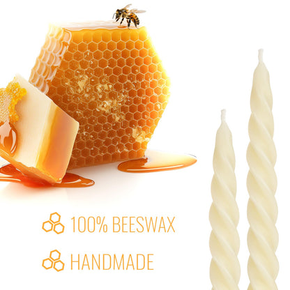 10 inch Beeswax Taper Candles Set of 8, Spiral Bees Wax Tapered Candle - 7 Hours Long Burning, Dripless Candles for Home Decor,Birthday Gift (Ivory)