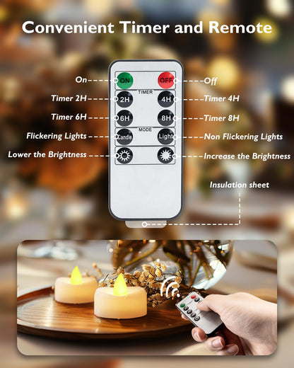 merrynights Remote Candles, 12PCS Flameless Tea Lights Candle Battery Operated with Timer, 400+Hours Remote Control LED Tea Lights Votive Candle for Holiday Table Centerpieces Decor
