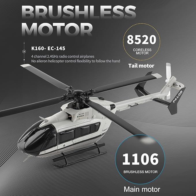 Wltoys K160 Helicopter 4CH EC-145 Rescue Helicopter with Brushless Motor &amp 6G Gyro - Altitude Hold One-Touch Fly 8-10 Min Flight Anti-Crash Scale 4-Blade Design for Beginners and Pros