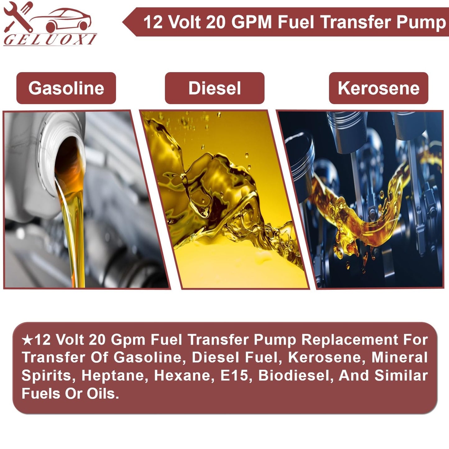 Fuel Transfer Pump, 12 Volt 20 GPM, with Nozzle Kit for Transfer of Gasoline, Diesel, Kerosene, Ethanol & Methanol Blends & Biodiesel Red (Fuse Required More than 50Amp)