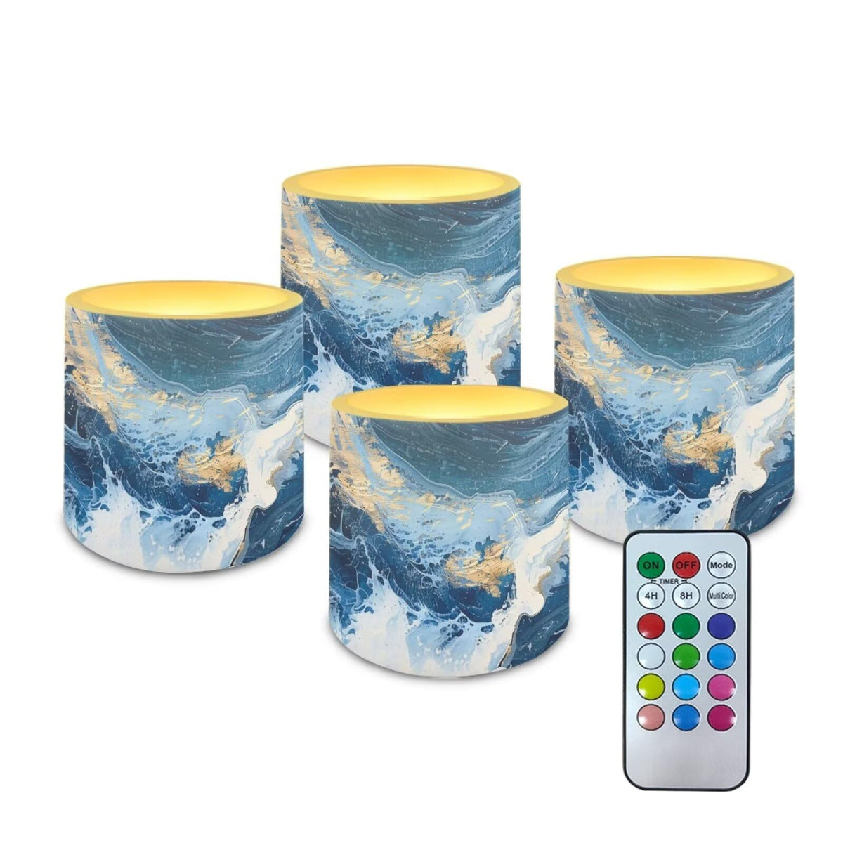 Merkmak Blue Marble Flameless Candles with Remote and Timer Candles Battery Operated LED Pillar Tea Lights for Home Decoration