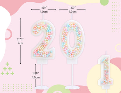 EAKE 20th Birthday Candle Macaron Glitter 3D Pastel Number 20 Candles for Birthday Cakes Girl Women Sweet Theme Birthday Wedding Anniversary Party Cake Decoration