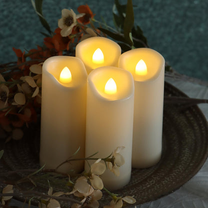 4 Pack Battery Operated Candles 2"x4"/5"/6"/7" Plastic Flickering LED Flameless Candles with Timer Outdoor Waterproof Wedding Party Halloween Christmas Decoration Realistic Slim Tall Pillar Candles