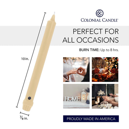 Colonial Candle Unscented Taper Candle, Classic Collection, Limoncello, 10 in, Pack of 12 - Up to 8 Hours Burn