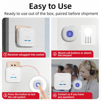 CallToU Wireless Caregiver Pager System, 500+ ft Range, Plug-in Receiver & Waterproof Call Button, Nurse Alert Emergency Call Button for Elderly, Home & Patient Care, Expandable Assist Call System