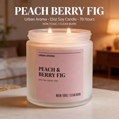Peach Berry Fig Scented Candle, 12oz Soy Wax Candle with 2 Wicks, 70 Hour Long Lasting Non Toxic Aromatherapy Candle for Home Decor, Stress Relief & Relaxation, White Frosted Glass Jar Candle Gift