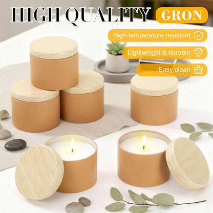 Honeydak 36 Pcs 4oz Brown Candle Jars Bulk Candle Tins Small Empty Containers with Metal Wood Grain Printing Lids for Making DIY Jars Storage Wedding Gifts