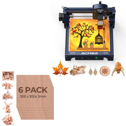 ACMER S1 6000mW Laser Engraver and Peach Wood Sheets 6 Pack