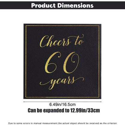 Heyiminy 20 Pack Cheers to 60 Years Napkins, Black and Gold 60th Birthday Napkins, 13 * 13 Inch Disposable Paper Cocktail Dinner Napkins for Birthday Wedding Anniversary Party Decorations (60 Years)