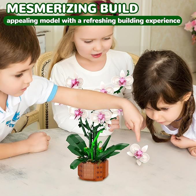 Orchid Building Blocks Set with LED Light – DIY Artificial Flower Kit for Home Decoration for Adults and Kids 6-14Ideal for BirthdaysSpecial Occasions729-Piece Mother 's Day