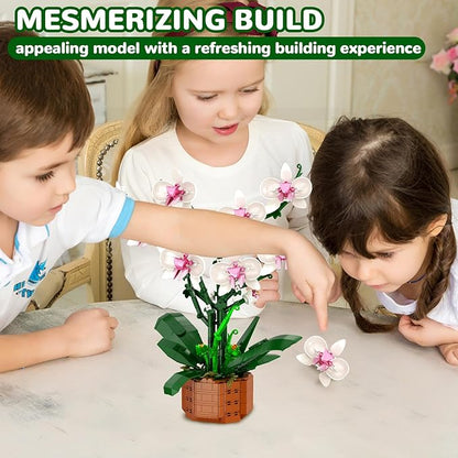 Orchid Building Blocks Set with LED Light – DIY Artificial Flower Kit for Home Decoration for Adults and Kids 6-14Ideal for BirthdaysSpecial Occasions729-Piece Mother 's Day