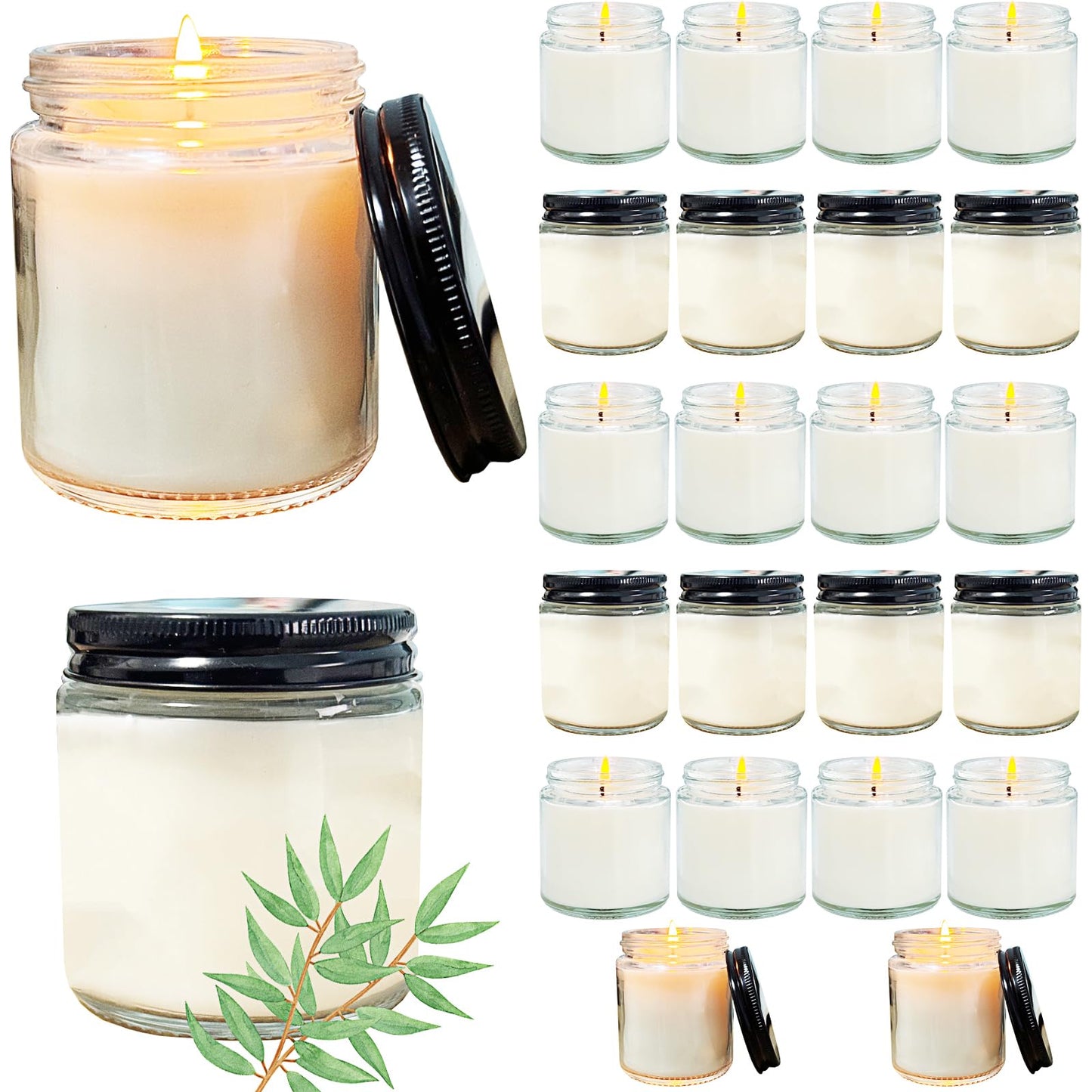 Veiuwa 24 Pcs 4 Oz Mini Soy Candles,Eucalyptus Scented,Aromatherapy Candle,Bulk Candle Set，Great Stress Relieving Scented Candles for Girls as a Gift for Birthdays, Weddings and More!