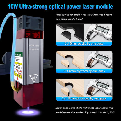 LASER TREE Laser Engraving Module, 10000mW(10W) Output Module with Air Assist System, Built-in FAC, Compressed Spot CNC Carving DIY Laser Master for Laser Cutter Engraving Machine Class 4, 12V