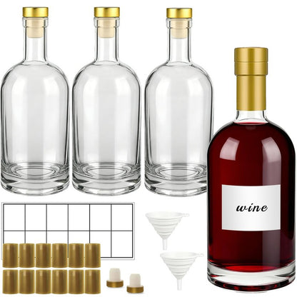 TBWIND 25 oz Clear Glass Bottles with Cork, 4 Pack Clear 750ml Liquor Bottles, Thick Heavy Base Airtight Wine Bottles for Beverages, Liquor, Whiskey, Oil, Vinegar, Wedding Favors & Crafts