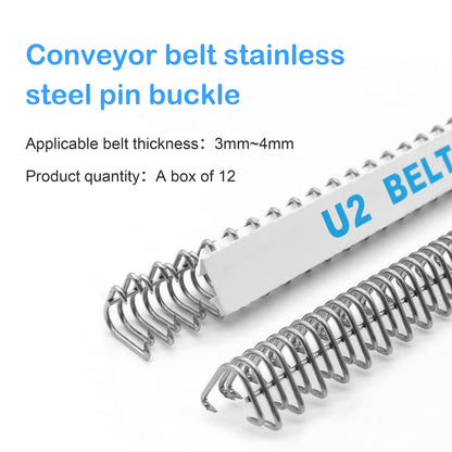 KONLEYA U2 Conveyor Belt Splicer 12'' Industrial Belt Fasteners 316 Steel Buckle Belt Lacing Pins for Conveyor Belt 300mm 12PCS